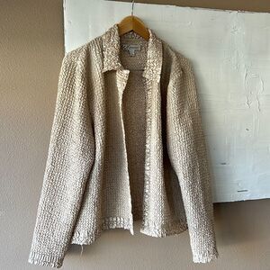 Womens Tan Button Up Crinkle Cardigan Large Oversized Blouse